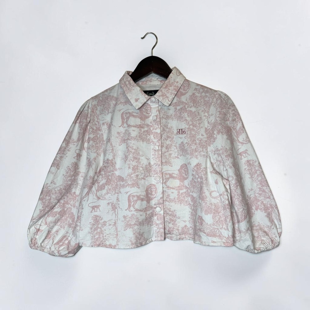 Ellandemm Toile Ellie Blouse Pink Crop Top Resort Wear Summer size Small